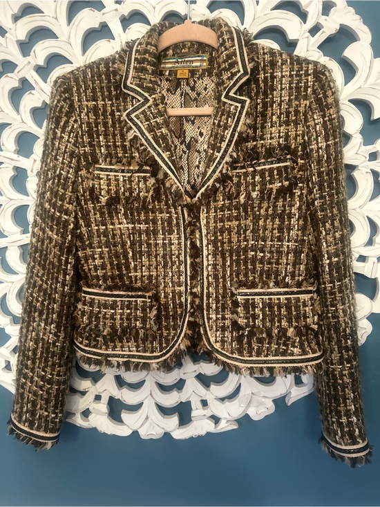 Allen B. By Allen Schwartz Jackets & Blazers - Allen B. By Allen Schwartz Brown Tweed Fringed Cropped Blazer